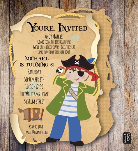 Pirate Invitation Custom Personalized Die Cut Party Invitation Pirates