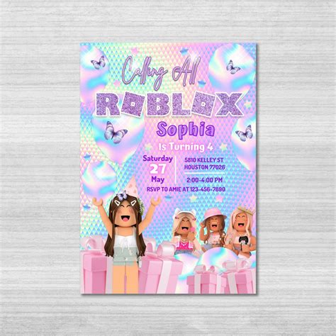 Roblox Invitation Roblox Invite Game Party Roblox Girls Etsy