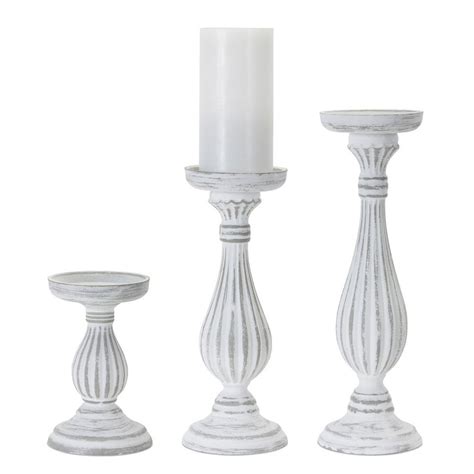 Whitewash Pedestal Pillar Candle Holders Set Of 3 Candle Accessories