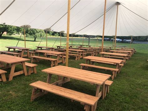 The rustic poker table top can be used as the card table, or it can be used as a dining table. Add these picnic tables to your next rental for a rustic ...