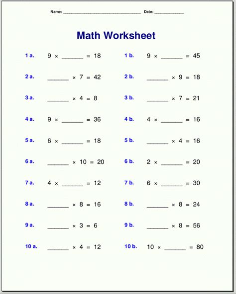 Printable Fourth Grade Worksheets