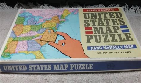 Vintage United States Map Puzzle Rand Mcnally Selchowandrighter Die Cut Complete 500 Picclick