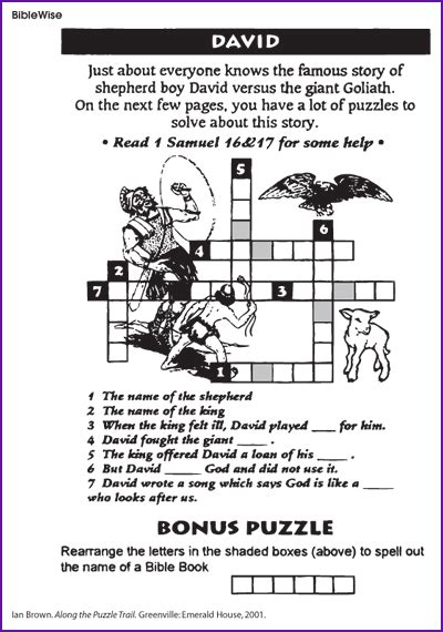 David Defeats Goliath Crossword Puzzle Kids Korner Biblewise