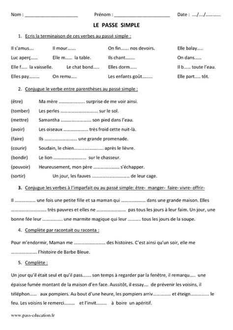 Rappel le passé composé se forme avec l'auxiliaire avoir ou être au présent de l'indicatif* et du participe passé du verbe. Passé simple - Cm1 - Cm2 - Evaluation - Pass Education