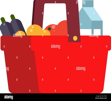 Red Market Basket With Food Retail Store Purchases Stock Vector Image