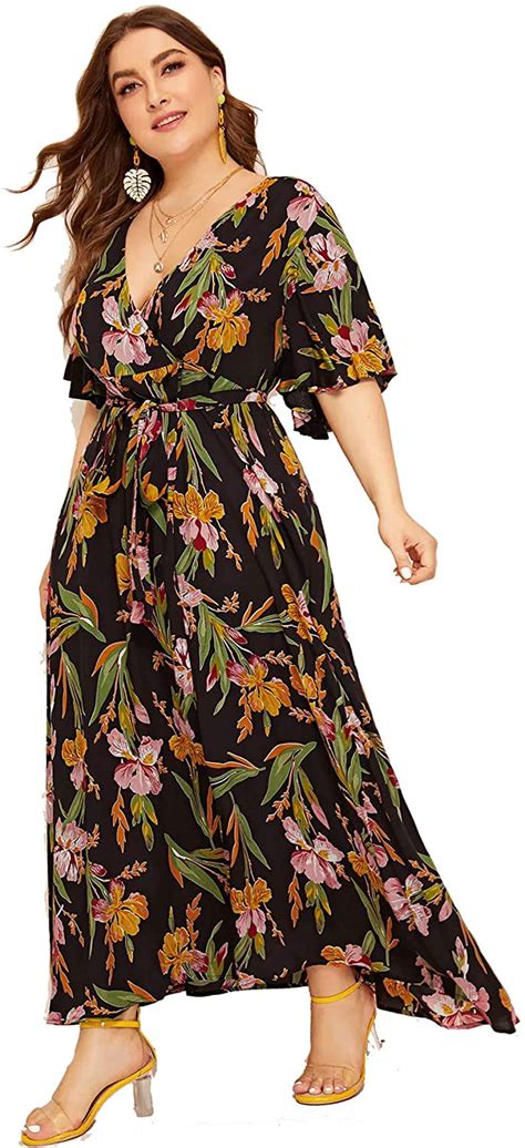 Milumia Women Plus Size Floral Boho Wrap V Neck High Waist Maxi Dress Ebay