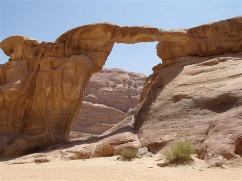 Natural Rock Arch In Wadi Rum Desert Jordan Stock Image Image Of