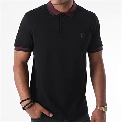 Fred Perry Polo Manches Courtes Contrast Rib M4567 Noir Bordeaux