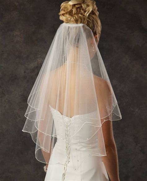 Two Layer Elbow Length Bridal Veil With Rhinestones Many Colors