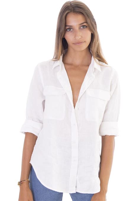 Linen Shirts Women White Linen Shirt Two Pockets Mid Weight Etsy