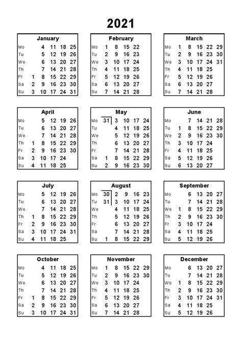2021 12 Month Calendar Printable Free Full Page Di 2020 Dengan Gambar