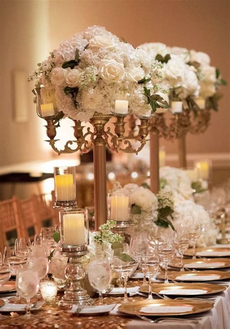 White Rose Gold Wedding Reception Centerpiece Unique Wedding Flowers