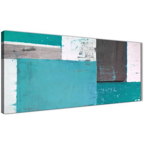 Teal Grey Abstract Painting Canvas Wall Art Modern 120cm Wide 1344