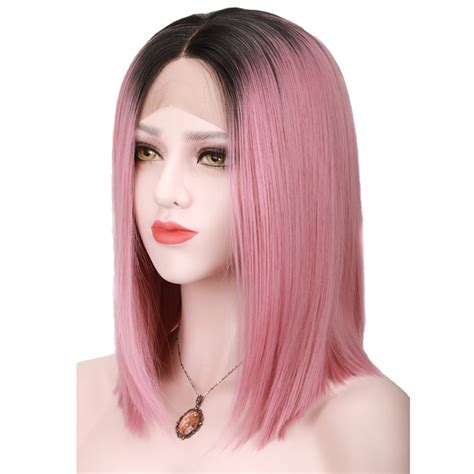 Black Ombre Wig Pink Straight Synthetic Lace Front Wigs