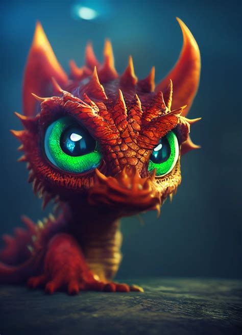 Cute Baby Dragon Redfire Single Eye Fantasy 3d Midjourney Openart
