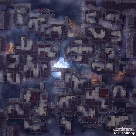 Full Moon Over Lake Сity 40x40 Battlemaps Fantasy City Map