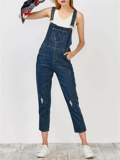 11 Off Denim Ripped Overalls Rosegal