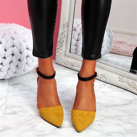 Womens Ladies Ankle Strap Two Tone High Block Heels Pointed Toe Women Shoes Ebay