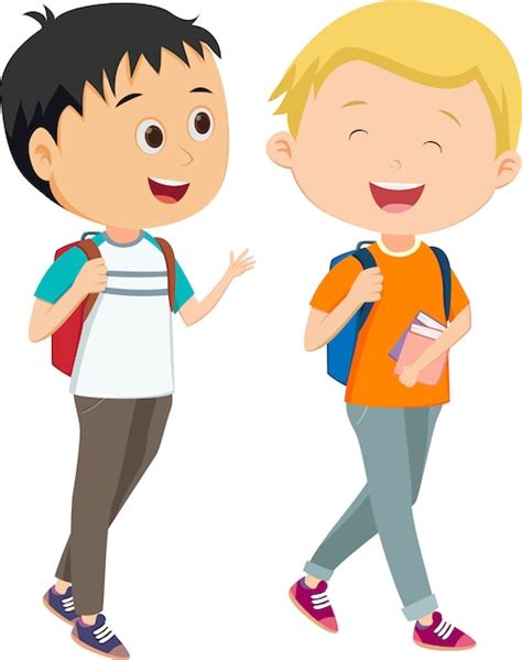 Premium Vector Two Little Boys Walked Together To School