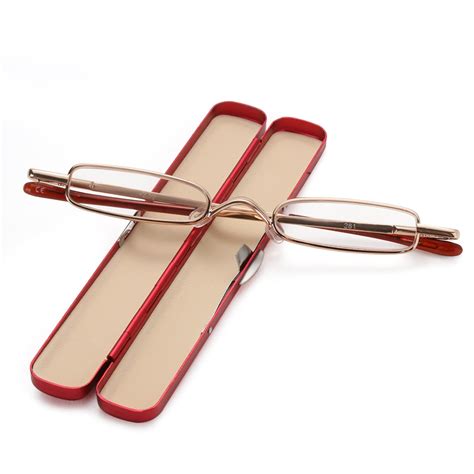Hot Slim Mini Portable Reading Glasses Light Weight Reading Glasses Unisex Folding Red Metal