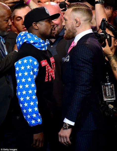 Conor Mcgregor Wears Suit Pinstriped With F K You To Insult Floyd Mayweather Elite Readers