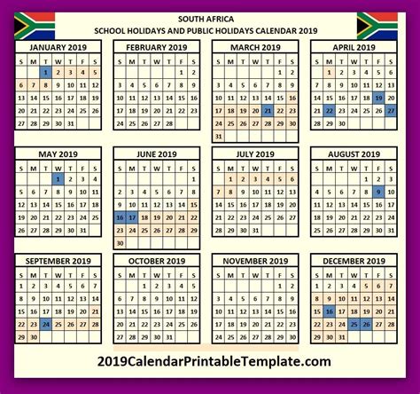 June 2019 South Africa Calendar Free Printable Pdf