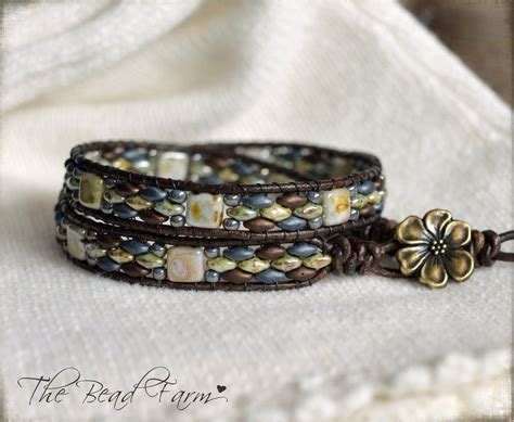Women S Handmade Leather Wrap Bracelet With Tile And Etsy Beaded Wrap