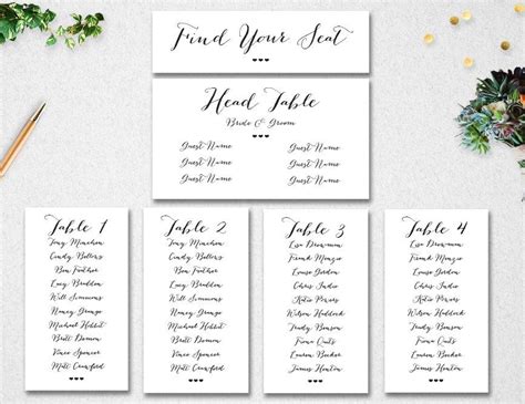 Wedding Table Seating Chart Editable Template Instant Download