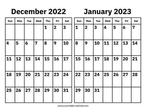 December 2022 And January 2023 Calendar A Printable Calendar