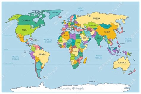 Mapa Do Mundo Político Colorido Geográfico Vetor Grátis