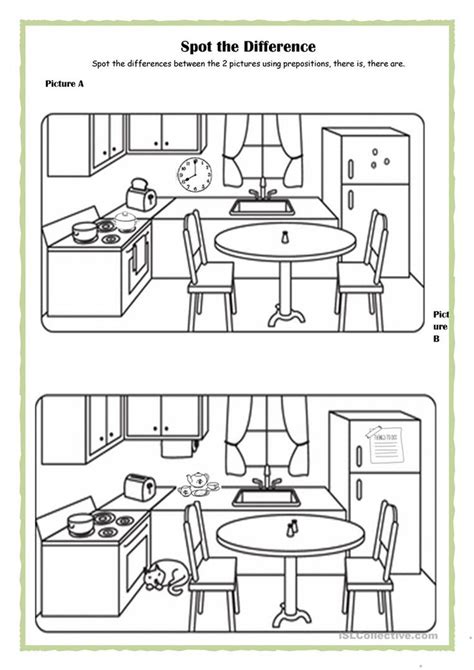 Spot The Difference Kitchen English Esl Worksheets For