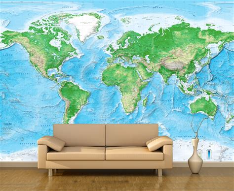 World Map Wall Mural Detailed Physical Removable Wallpaper