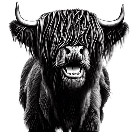 Monochromatic Highland Cow With Tongue Sticking Out · Creative Fabrica