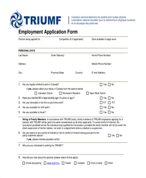 Free 11 Sample Generic Employment Application Forms In Pdf Ms Word