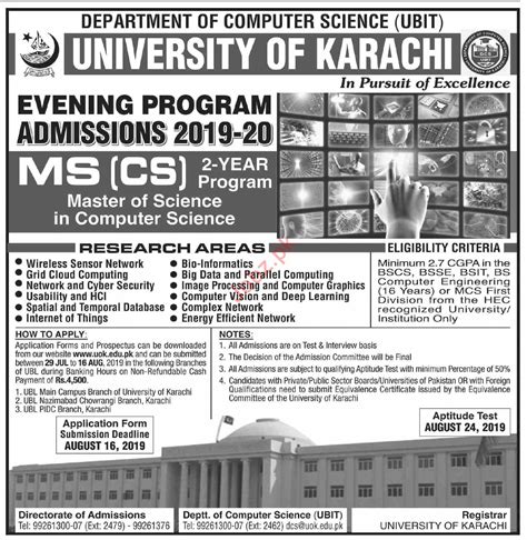 Ubit University Of Karachi Admissions 2019 For Masters 2023 Government