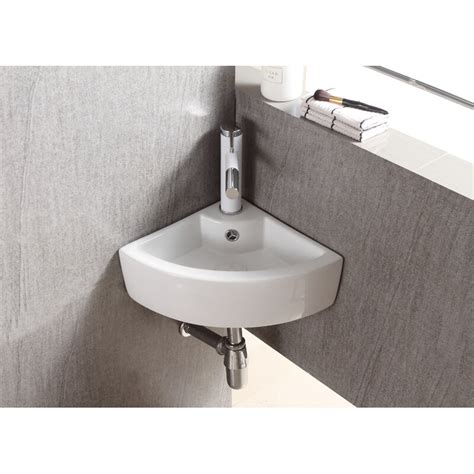Elanti 1225 White Porcelain Specialty Corner Bathroom Sink With