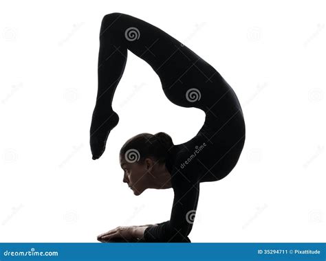 Woman Contortionist Exercising Gymnastic Yoga Silhouette Stock Image