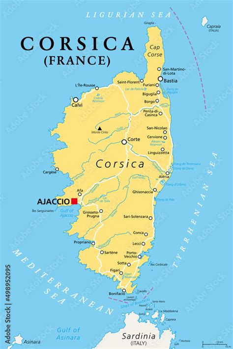 Corsica Political Map French Island With Capital Ajaccio Island In