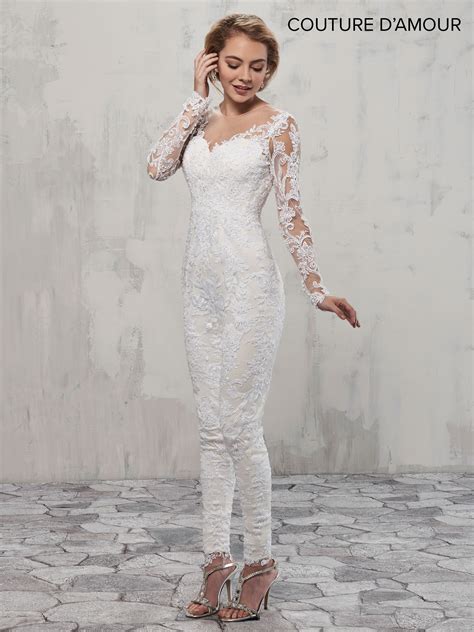 Long Sleeve Wedding Jumpsuit With Train By Mary S Bridal MB4008