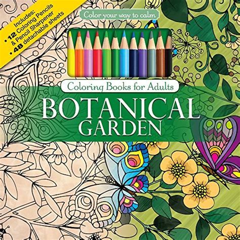 Botanical Garden Adult Coloring Book Set With 24 Colored Pencils And