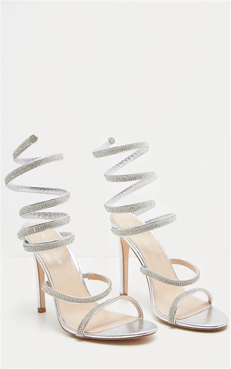 Silver Jewel Diamante Heel Shoes Prettylittlething