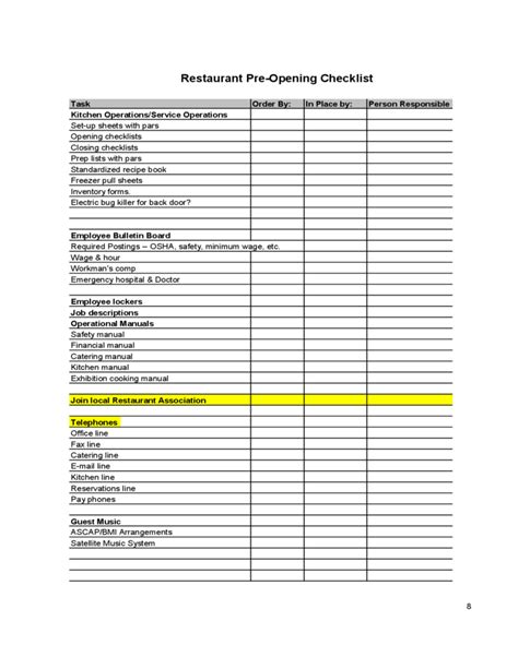 Opening And Closing Checklist Template Card Template Gambaran