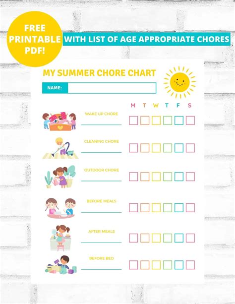 Summer Chore Charts For Ages 4 12 Free Printable