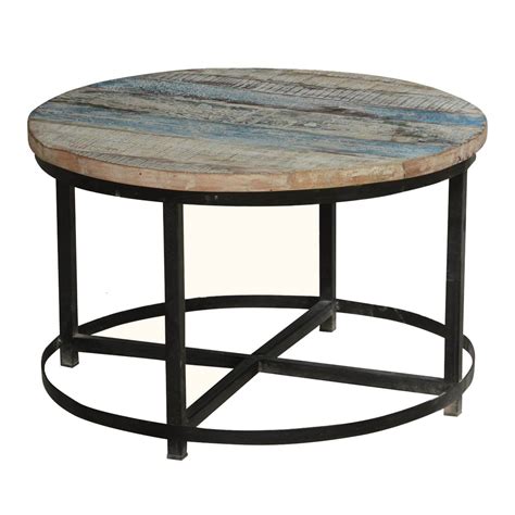 Round rustic coffee table with y shape base. Bithlo Reclaimed Wood Top Round Industrial Coffee Table
