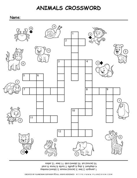 Animals Crossword | Planerium