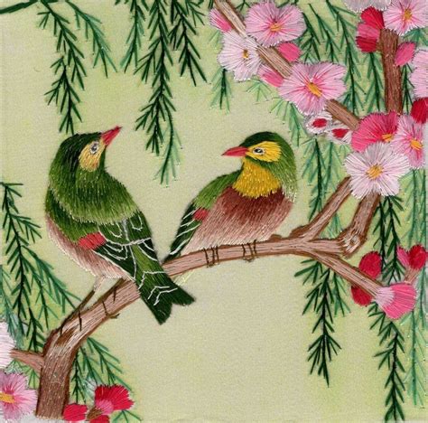 Chinese Silk Embroidery Artwork Handmade Bird Floral China Folk Decor
