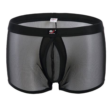 Nylon Sexy Mens Boxers Underwear See Thru With U Convex Pouch