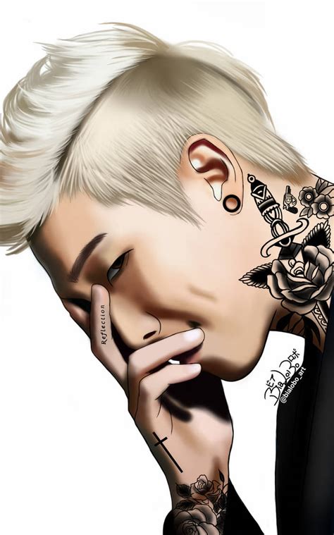 #bts fanarts #btsgfx #happyjinday #mine #bts pastels #this was when he had that beautiful silver hair and he joined that cooking variety show #idek what hair colour suits him best because he's. RapMonster BTS (Tattoo) Fanart byBiaLobo by BiaLobo on ...