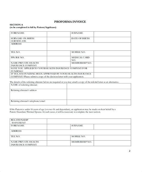 Proforma Invoice For Health Services Templates Proforma Invoice
