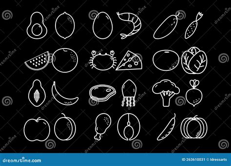 Vector Outline Healthy Food Icons Cooking Set Stock Vector